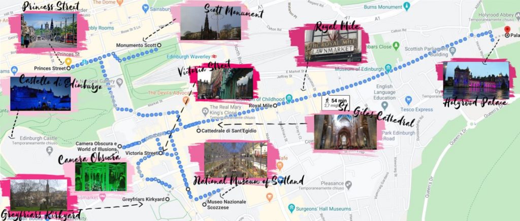 Mappa di Edimburgo con tappe e foto