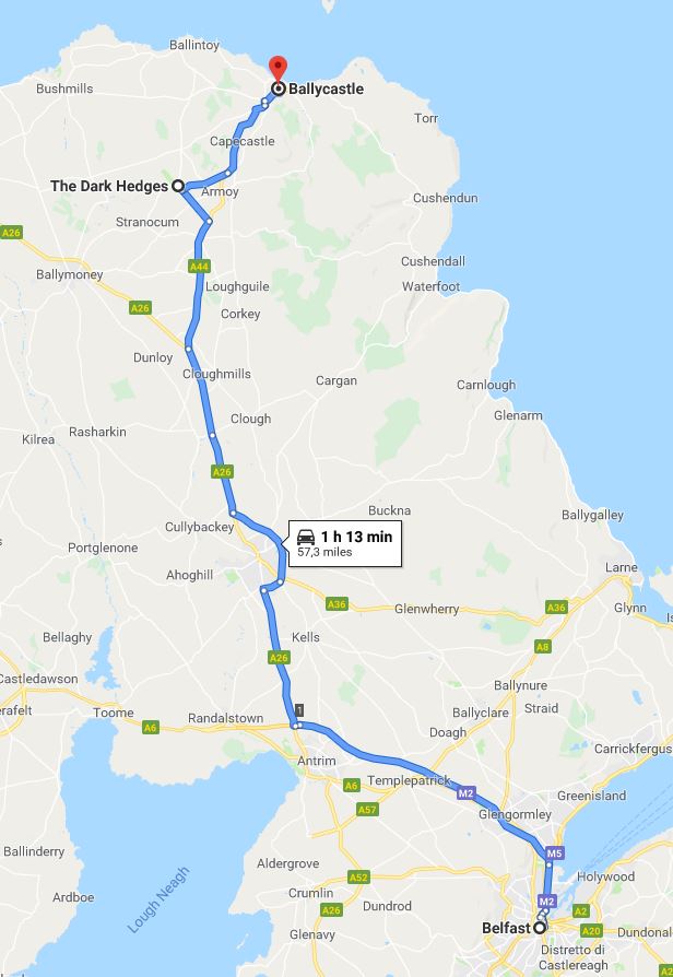 mappa Belfast-Ballycastle